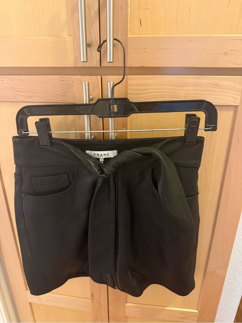 Frame Denim Black Leather Mini Skirt